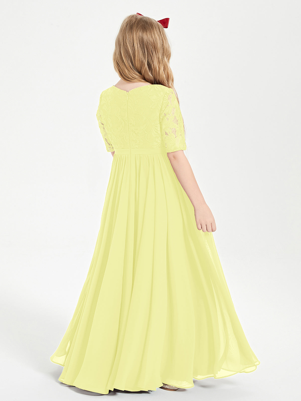Lace Top Half Sleeved Junior Bridesmaids Dresses Daffodil